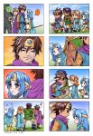  ? anger_vein blue_eyes blue_hair blush cape circlet comic dragon_quest dragon_quest_iii fighter_(dq3) heart roto sage_(dq3) shield smile staff surime-dq sword weapon 