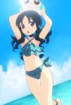  :o arms_up bad_id ball beachball bikini blue_eyes blue_hair cloud clouds coffret coffret_(heartcatch_precure!) harano heartcatch_precure! heartcatch_pretty_cure! kurumi_erika long_hair ocean polka_dot polka_dot_bikini polka_dot_swimsuit precure pretty_cure sky swimsuit 