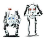  :3 aperture_science_handheld_portal_device atlas_(portal) blue_eyes kusaba p-body portal portal_2 red_eyes robot yaranaio yaruo 