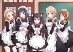  akiyama_mio alternate_costume animal_ears apron bad_id black_eyes black_hair blonde_hair blue_eyes brown_eyes brown_hair cat_ears chalkboard door enmaided hair_ornament hairclip hirasawa_yui indoors k-on! kemonomimi_mode kotobuki_tsumugi lipstick long_hair maid maid_headdress makeup multiple_girls nakajima_yuka nakano_azusa nardack short_hair tainaka_ritsu thigh-highs thighhighs twintails zettai_ryouiki 