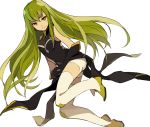  bare_shoulders black_gloves boots c.c. code_geass gloves green_hair long_hair loo short_shorts shorts simple_background solo thigh-highs thigh_boots thighhighs white_legwear yellow_eyes zettai_ryouiki 