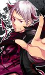  arm_up axis_powers_hetalia bangs devil fingernails grey_hair grin jacket male nail_polish neckerchief outstretched_arm prussia_(hetalia) red_eyes short_hair skull smile solo tail 