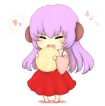  :d chibi closed_eyes cream_puff detached_sleeves eyes_closed hakama hanyuu happy heart higurashi_no_naku_koro_ni horns japanese_clothes miko open_mouth purple_hair rei_(tonbo0430) smile 