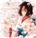  cherry_blossoms izru japanese_clothes kara_no_kyoukai kimono ryougi_shiki short_hair solo type-moon 
