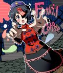  bad_id black_eyes black_hair geung_si ghost graveyard grimoire-may hat hitodama jiangshi miyako_yoshika ofuda open_mouth outstretched_arms short_hair skirt solo star tombstone touhou zombie_pose 