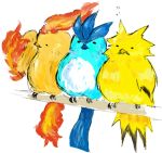  eating fiery_wings fire moltres no_humans pokemon pokemon_(game) pokemon_rgby simple_background wings worms zapdos 