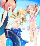  abe_kanari armpits barefoot bikini blonde_hair blue_eyes breasts charlotte_(madoka_magica) closed_eyes drill_hair eyes_closed food ice_cream ice_cream_cone innertube kaname_madoka mahou_shoujo_madoka_magica navel official_style open_mouth personification pink_bikini pink_hair sarong school_swimsuit short_hair short_twintails side-tie_bikini smile swimsuit tankini tomoe_mami twin_drills twintails wave white_bikini 