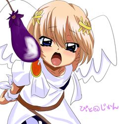  androgynous bdsm blonde_hair blue_eyes bondage eggplant kid_icarus kodomo_no_jikan male open_mouth parody pit pit_(kid_icarus) solo wings 