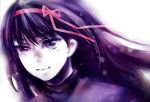  akemi_homura close crying hair_ribbon long_hair mahou_shoujo_madoka_magica portrait purple_hair shimoneta solo tears violet_eyes 