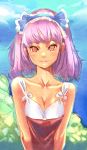  bow_(artist) breasts bust cleavage collarbone face hairband highres lips mole original pink_hair red_eyes short_hair sketch smile solo 