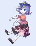  ankoku4649 blue_hair gradient_hair hat miyako_yoshika multicolored_hair ofuda open_mouth outstretched_arms pale_skin purple_eyes short_hair skirt solo star touhou violet_eyes zombie_pose 