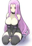  bare_shoulders between_thighs black_legwear blush breasts cleavage collar curvy detached_sleeves dress facial_mark fate/stay_night fate_(series) forehead_mark hands_clasped huge_breasts large_breasts long_hair purple_eyes purple_hair rider seiza sitting sketch solo strapless strapless_dress thick_thighs thigh-highs thighhighs thighs very_long_hair violet_eyes wakame zettai_ryouiki 