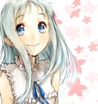  blue_eyes eyelashes face honma_meiko long_hair makimura_shunsuke ribbon silver_hair sleeveless smile solo 