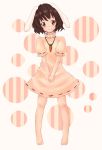  animal_ears barefoot brown_hair bunny_ears carrot daimosu dress inaba_tewi jewelry pendant red_eyes solo standing touhou v_arms 