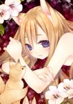  bad_id bangs blue_eyes blush crossed_arms fingernails flower fox fox_ears fuyu_mochi lips long_fingernails multiple_tails original solo tail 