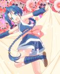  blue_eyes blue_hair blush braid fang female happy long_hair looking_back makimachi_misao mucha muttyan ninja open_mouth pale_color piyodera_mucha rurouni_kenshin sandals single_braid smile solo very_long_hair 