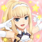  arms_up blonde_hair blue_eyes dream_c_club dream_c_club_zero dream_club_zero drill_hair elbow_gloves gloves hairband haruka_(dream_c_club) haruka_(dream_club) open_mouth ponytail shue smile solo star 