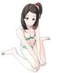  bikini black_hair breasts brown_eyes brown_hair cleavage face feet female hair_bobbles hair_ornament hakuto_(artist) hands hiro_(dismaless) long_hair looking_up navel oekaki original side_ponytail sitting solo swimsuit wariza 