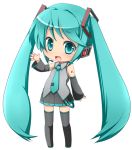  1girl animated animated_gif aqua_eyes aqua_hair blinking chibi detached_sleeves gif hatsune_miku headphones headset kosumo_(piapro) long_hair necktie open_mouth simple_background skirt smile solo thighhighs twintails very_long_hair vocaloid 