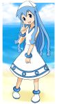  blue_hair dress gitarere hat highres ikamusume long_hair shinryaku!_ikamusume tentacle_hair 