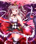  1girl aireenhp bandages blush breasts checkered cleavage crown drill_hair eyes heart idolmaster idolmaster_cinderella_girls kanzaki_ranko long_hair open_mouth red_eyes scythe silver_hair solo twintails weapon wings 