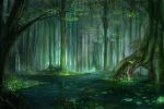  forest highres moriya_suwako nature occult_soda scenery solo touhou tree water 