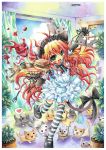  cat cat_ears copyright_request emperpep green_eyes heart long_hair maid red_hair redhead solo spoken_heart striped striped_legwear thighhighs too_many_cats traditional_media 
