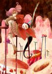  boots cape charlotte_(madoka_magica) cup detached_sleeves drill_hair fingernails hair_ornament hair_over_one_eye highres mahou_shoujo_madoka_magica personification pink_hair shammy1000 teacup twin_drills witch&#039;s_labyrinth witch's_labyrinth yellow_eyes 