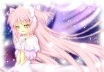  artist_request choker gloves goddess_madoka hair_bow hands_clasped kaname_madoka long_hair mahou_shoujo_madoka_magica pink_hair solo source_request twintails wings yellow_eyes 