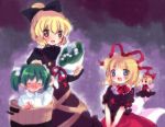  amo blonde_hair blue_eyes blush bouquet bow bucket doll flower girl_in_bucket green_hair hair_bow hair_flower hair_ornament hair_ribbon hand_on_head in_bucket in_container kisume kurodani_yamame lily_of_the_valley medicine_melancholy multiple_girls ribbon sketch smile touhou twintails v_arms wings 