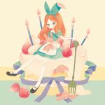  alicia_(pop&#039;n_music) alicia_(pop'n_music) bad_id bow cake candle dress food fork hair_bow pechika pop&#039;n_music pop'n_music sitting stuffed_toy 