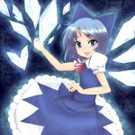  blue_eyes blue_hair bow cirno daimosu dress hair_bow ice short_hair smile solo touhou wings 
