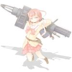  assault_rifle bag belt explosive gatling_gun grenade gun holster m16 nichijou pink_eyes pink_hair pistol rifle school_uniform serafuku shadow short_hair solo tachibana_misato weapon 