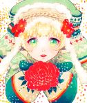  bad_id blonde_hair flower hair_flower hair_ornament hat original red_rose rose solo 