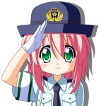  gloves green_eyes hat kobayakawa_yutaka lucky_star pink_hair police police_uniform policewoman rindou_(awoshakushi) salute short_hair uniform 