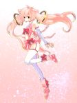  blush boots bridal_gauntlets garter_straps kyubey long_hair mahou_shoujo_madoka_magica navel personification pink_hair red_eyes skirt sleep227 tail thigh-highs thighhighs twintails very_long_hair 