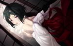  bare_shoulders black_hair blush cait choker dark_room dutch_angle from_behind hair_ornament hairclip highres japanese_clothes looking_back off_shoulder open_mouth purple_eyes shrine skull skull_hair_ornament sliding_doors steins;gate sweat trap urushibara_luka urushibara_ruka violet_eyes 