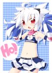  flat_chest long_hair midriff navel open_mouth original pointy_ears pom_poms ponytail red_eyes reku shiroko_(reku) skirt white_hair 