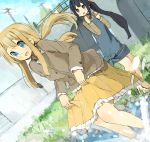  blonde_hair blue_eyes brown_eyes dress dutch_angle k-on! kotobuki_tsumugi long_hair nakano_azusa nasuna splash splashing 