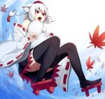  animal_ears black_legwear breasts detached_sleeves from_below geta hat inubashiri_momiji large_breasts leaf legs maple_leaf open_mouth pinching_sleeves rby red_eyes shikihara_mitabi sleeves_past_wrists solo thigh-highs thighhighs thighs tokin_hat touhou white_hair wolf_ears zettai_ryouiki 