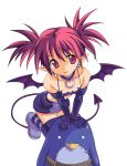 absurdres bad_id bat_wings demon_girl demon_tail detached_sleeves disgaea doll earrings etna highres hitodama_(artist) jewelry morrow morrow_(artist) penguin pointy_ears prinny red_eyes red_hair redhead skirt skull tail tongue transparent_background wings
