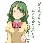  blush face green_eyes green_hair ka-9 mahou_shoujo_madoka_magica shizuki_hitomi smile solo translated 