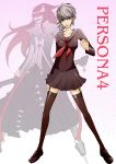  absurdres basara919 black_legwear genderswap grey_eyes grey_hair highres izanagi long_hair narukami_yuu persona persona_4 ponytail red_hair redhead school_uniform serafuku 