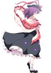  blush bow crossed_arms frills hat long_skirt mary_janes massala nagae_iku purple_hair red_eyes shawl shoes short_hair skirt socks solo standing touhou white_legwear wind 