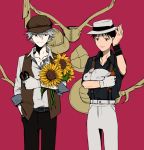  2boys flower hat holding ikari_shinji multiple_boys nagisa_kaworu neon_genesis_evangelion rabbit scissors smile sunflower suspenders tsuzuki_(flee_away) vest 