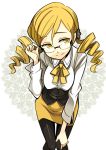  absurdres bad_id bespectacled blonde_hair drill_hair glasses highres lastswallow mahou_shoujo_madoka_magica office_lady pantyhose skirt smile solo teacher tomoe_mami twin_drills yellow_eyes 