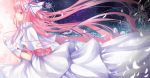  bow dress goddess_madoka hair_bow hair_ribbon kaname_madoka long_hair mahou_shoujo_madoka_magica ribbon solo stari ultimate_madoka 