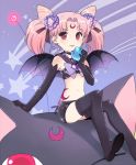  artist_request bat_wings bishoujo_senshi_sailor_moon black_legwear boots chibi_usa child corruption facial_mark food forehead_mark fruit hair_ornament navel pink_hair red_eyes sitting thigh-highs thigh_boots thighhighs wings 