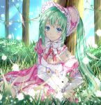  bow bunny dress gothic_lolita green_hair hatsune_miku lolita_fashion long_hair noumin rabbit sitting tree twintails vocaloid 