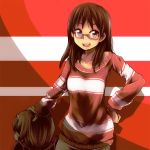  brown_hair drpow glasses horns long_hair purple_eyes sakuma_rinko smile striped sweater sweater_dress tom_(drpow) violet_eyes yondemasuyo_azazel-san 